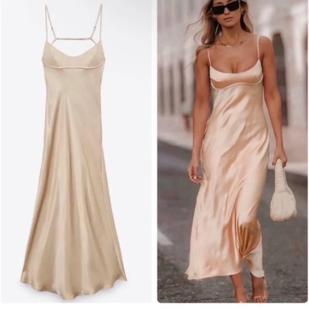 beaded sequin wedding dress Beige Satin Lace Side Slit Maternity Slip Dress main image 0